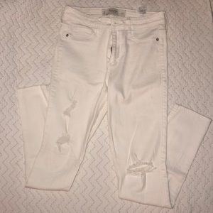A&F white high waisted ripped jeans